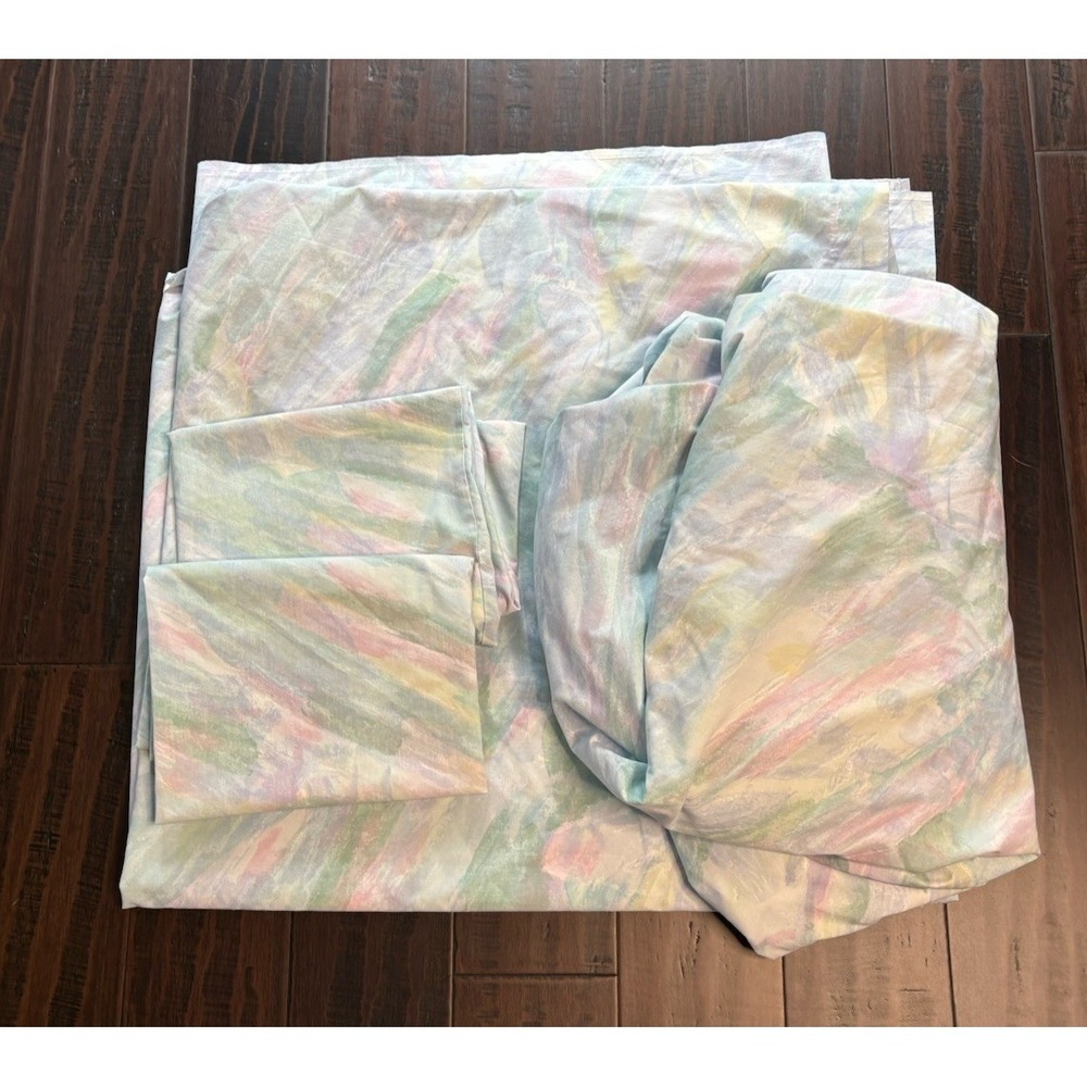 Wayfair Queen Sheet Set Pastel Stripes 2 Pillowcases Fitted Flat Vintage 90s